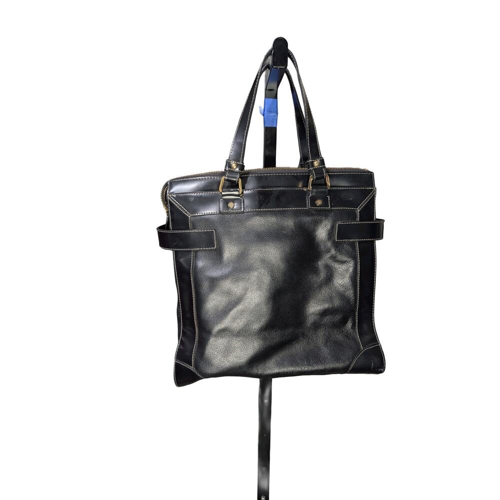 Isaac Mizrahi Live! Black Leather Top Handle Satchel-Trim PU